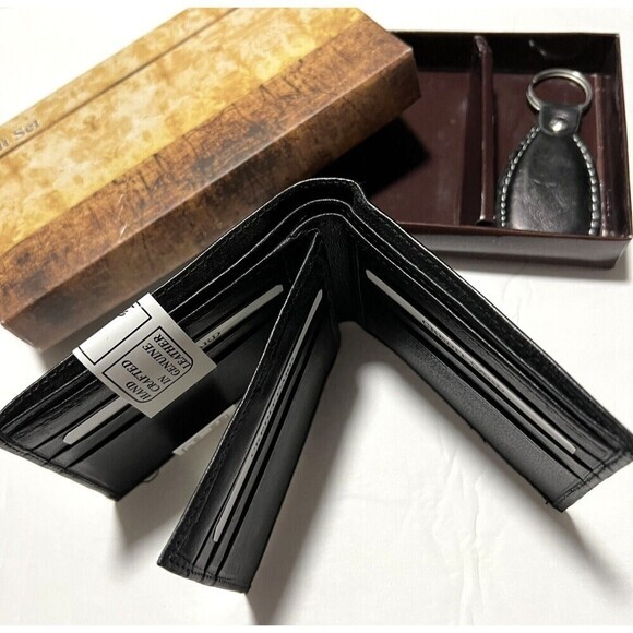 GENUINE LEATHER Bi-Fold Hand Crafted Black Wallets W/ Multi-Window Pass Case - Picture 12 of 14